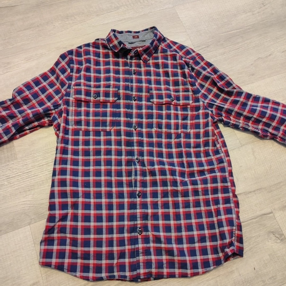 Alesbury Shirt Plaid Slim Fit Medium Long Sleeve‎ OutDoor Preppy Red Blue